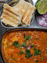Load image into Gallery viewer, Pav Bhaji made using SpiceFix pav bhaji masala. Dish showing delicious bhaji. pav/bread and condiments