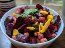Load image into Gallery viewer, SpiceFix chat masala blend used on a simple salad of beet root, chick peas and magoes 

