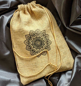 SpiceFix high quality burlap bag on display - draw string closure