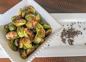 Delicious brussel sprouts made with SpiceFix Tellicherry black peppercorns 